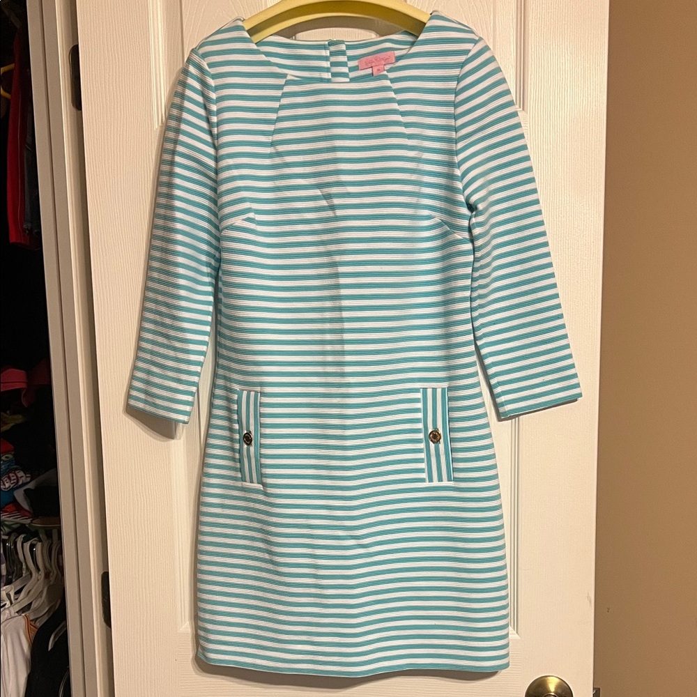 Lilly Pulitzer Aqua and White Striped Dress
